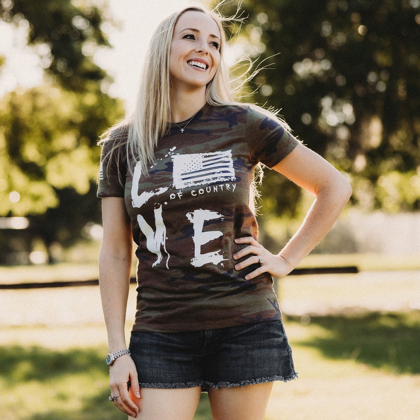 Women's Woodland Camo Love of Country Tee | Grunt Style 