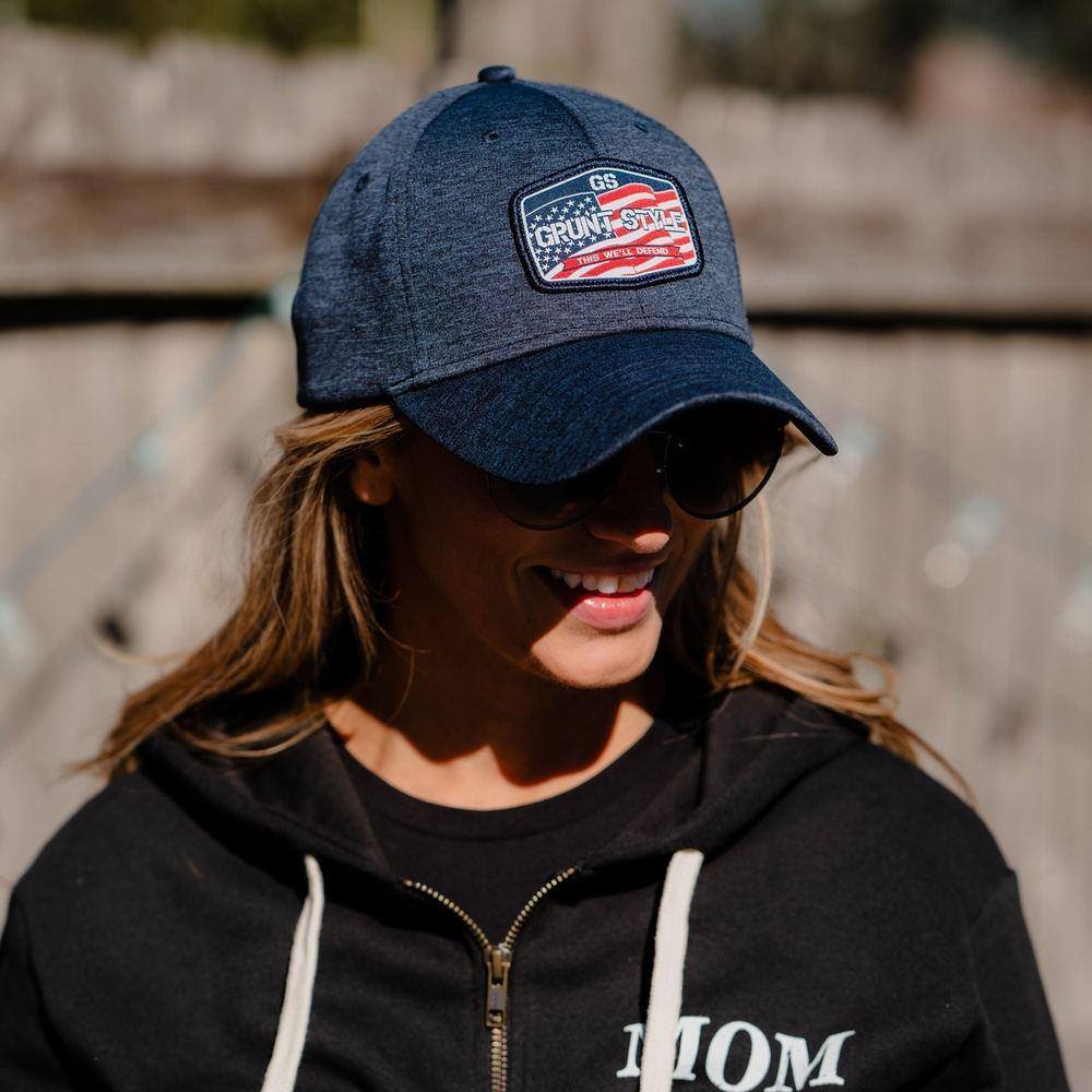 Old Glory Patch Stretch Fit Hat Navy Heather - Main Image
