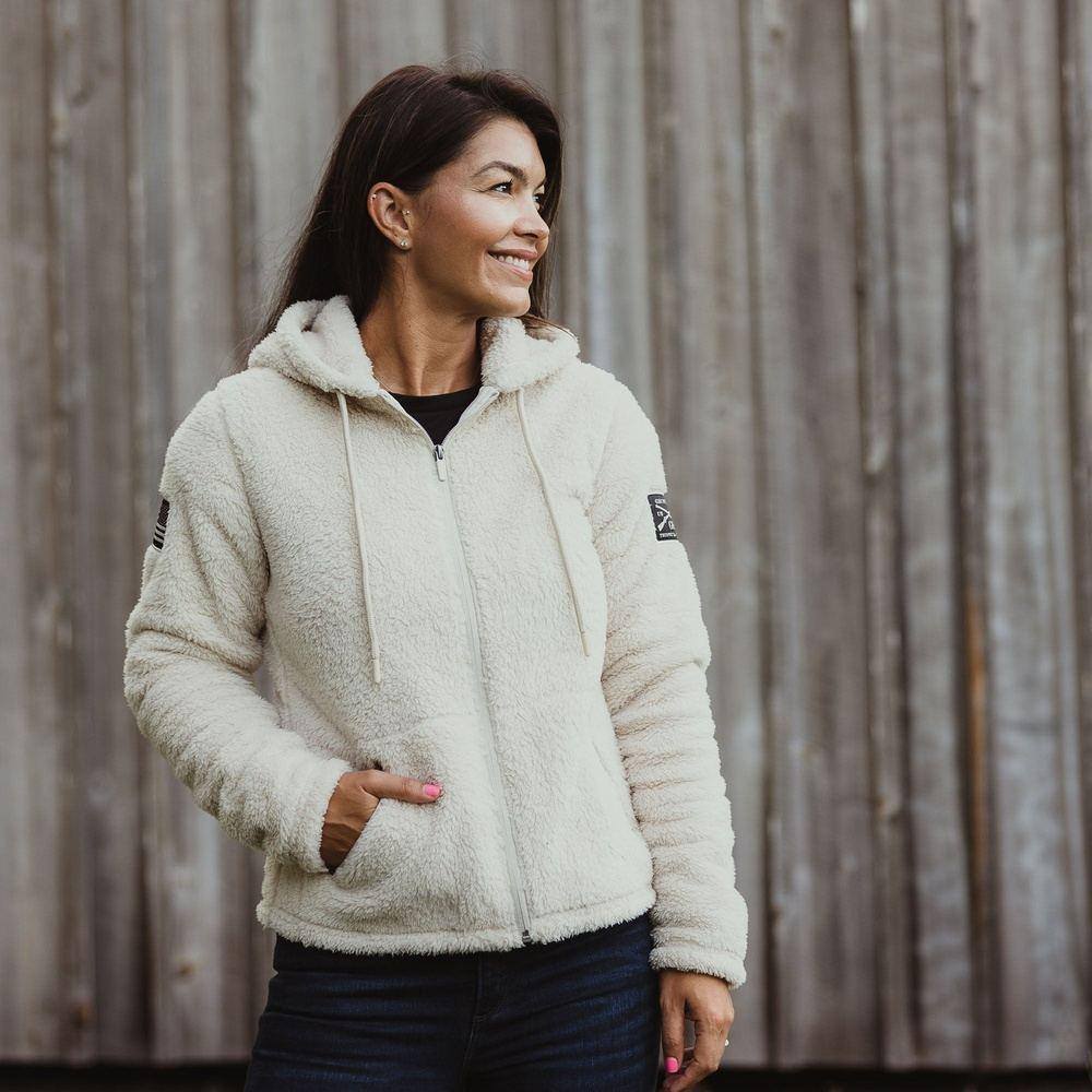 Women Slim Fit Cozy and Comfort Zip up Sherpa-lined Fleece Hoodie Jacket 