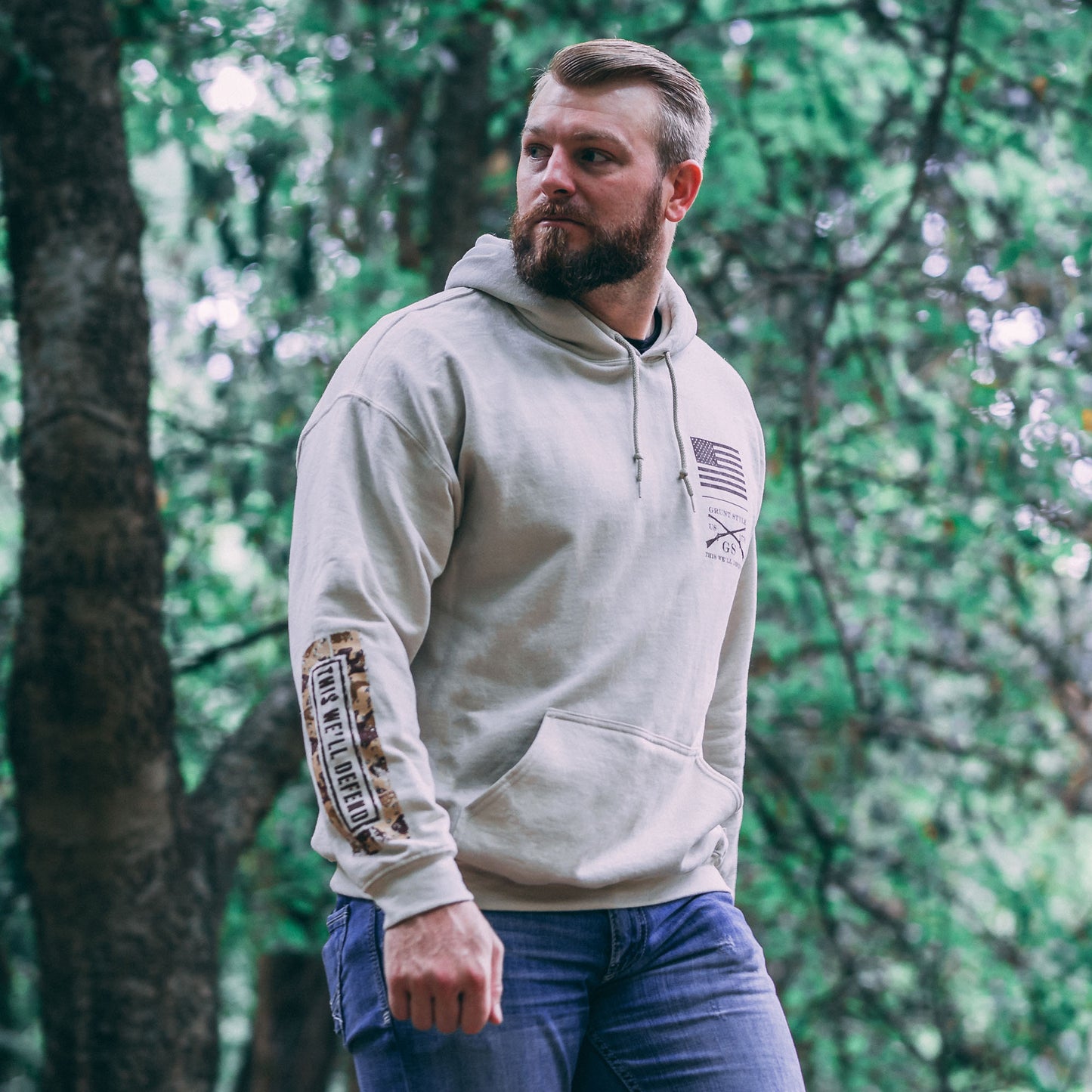 This We'll Defend Sleeve Desert Camo Pullover Hoodie| Grunt Style 