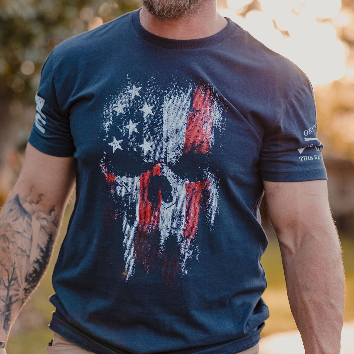 Cool Graphic Tees Mens | Black American Reaper 2.0 Flag Shirt | Grunt Style 