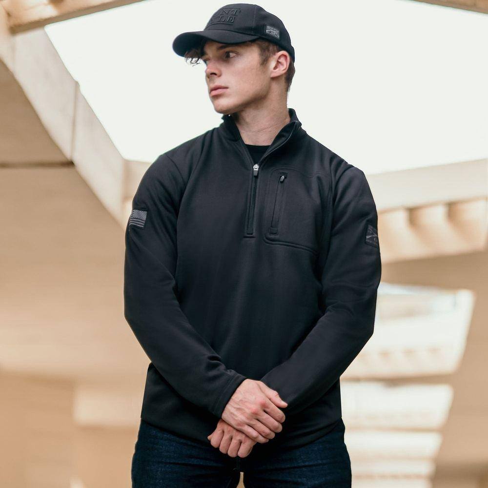 Men's 1/2 Zip Waffle Top - Black