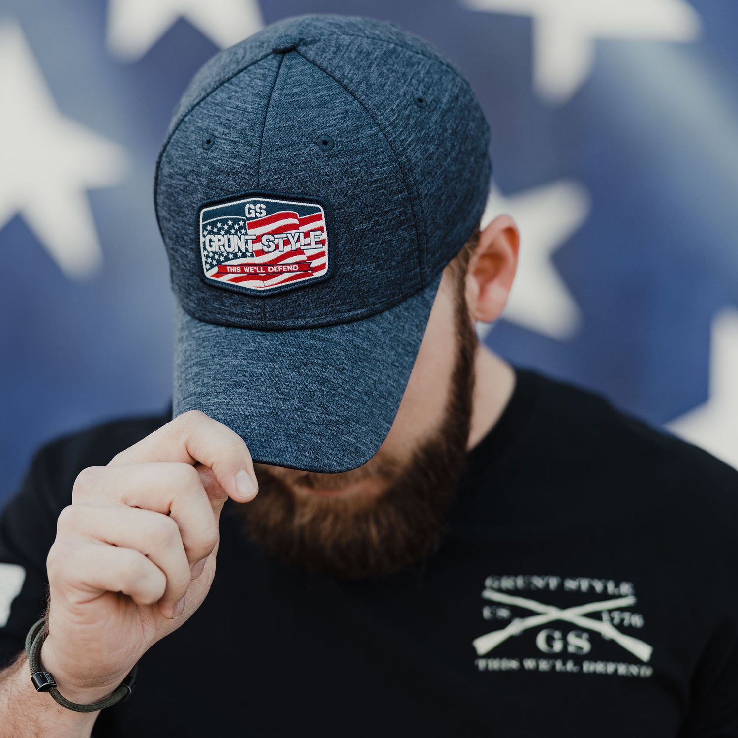 Men's Old Glory Patch Stretch Fit Hat | Grunt Style 