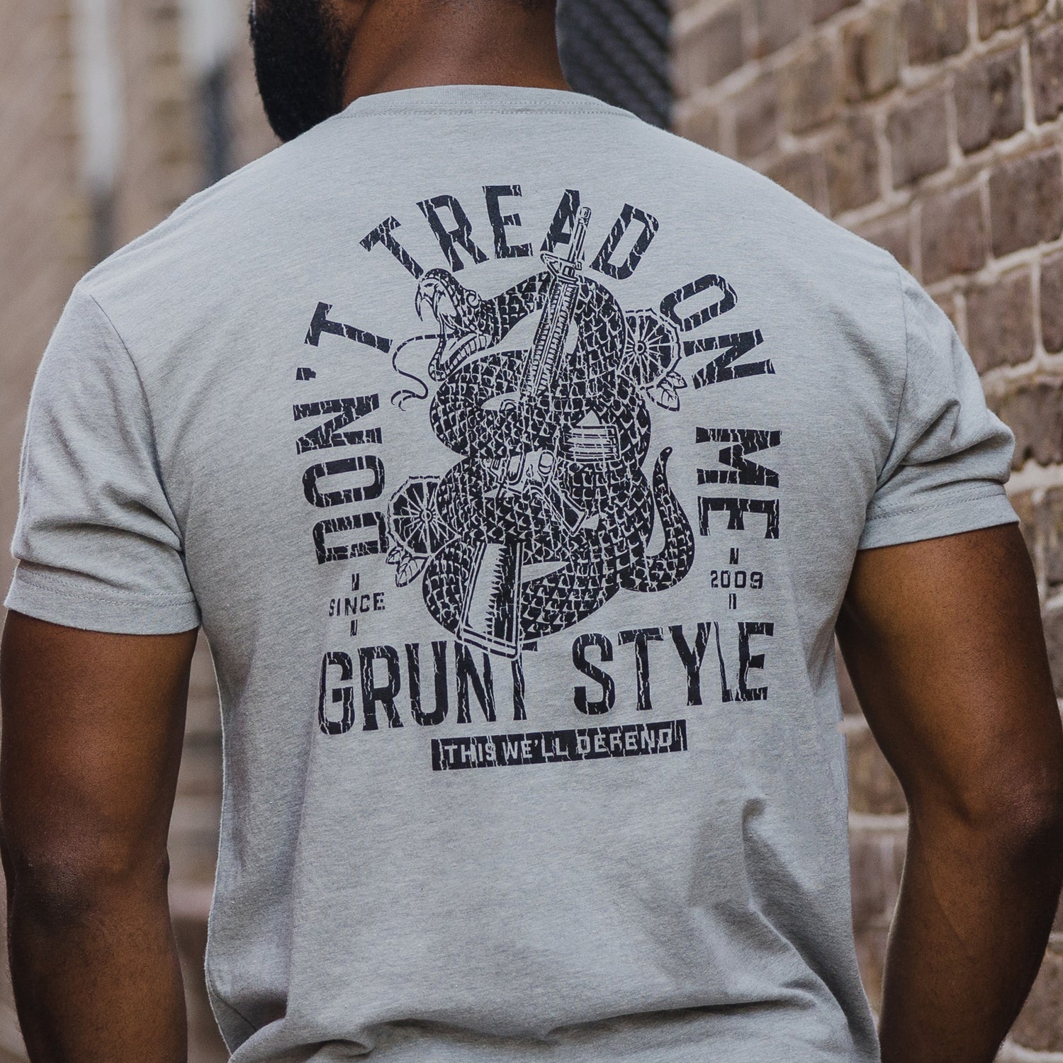 Don't Tread On Me 2 A Dark Heather Gray Graphic Shirt | Grunt Style 
