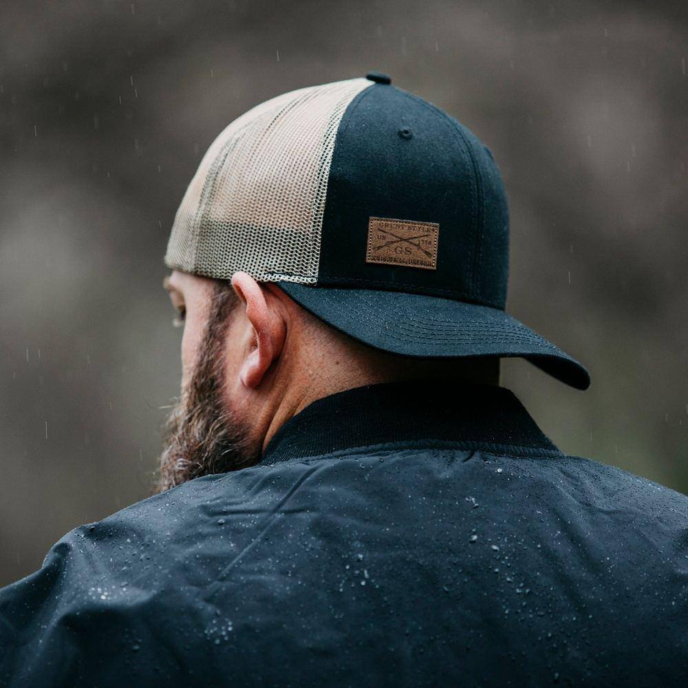 Leather Patch Trucker Style Hat - Pnw Stamp Charcoal / Cafe / Pnw - Circle