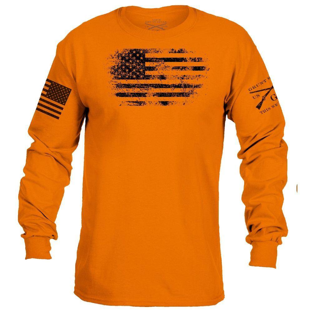 Ud publikum Borgerskab Orange Vintage Long Sleeve American Flag Shirt – Grunt Style, LLC
