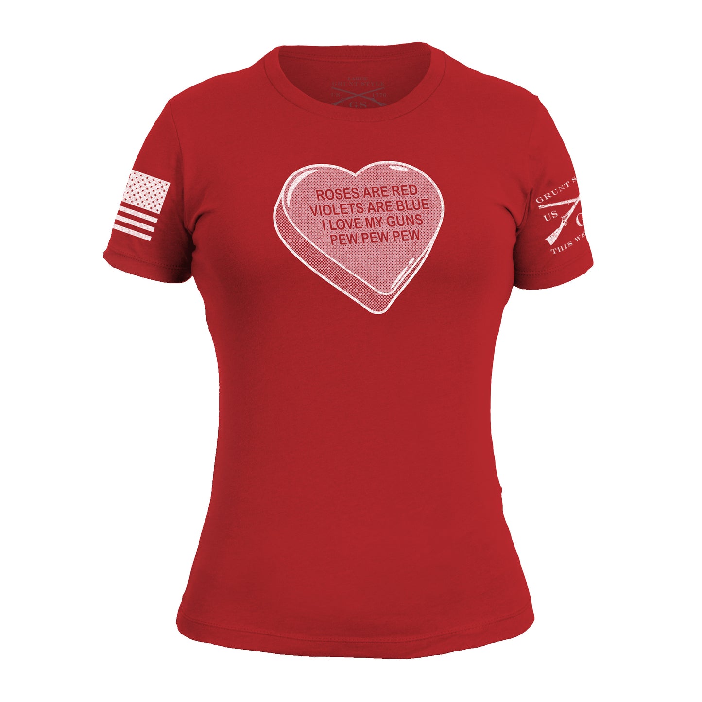 Women's sim fit t-shirt for valentines day with a candy heart and a 2nd amendment poem