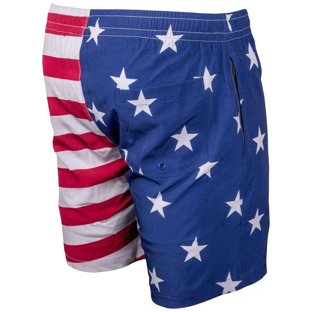 Mens Low Square Cut Swim Trunks in USA Flag Collage
