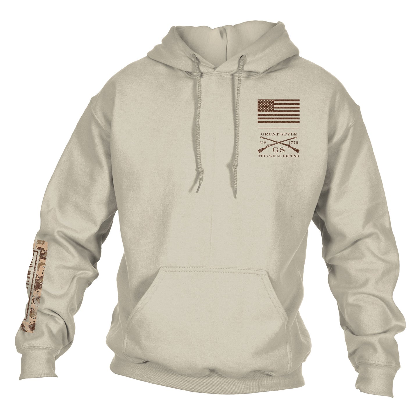 Men's graphic hoodie This We'll Defend Sleeve Desert Camo  | Grunt Style 