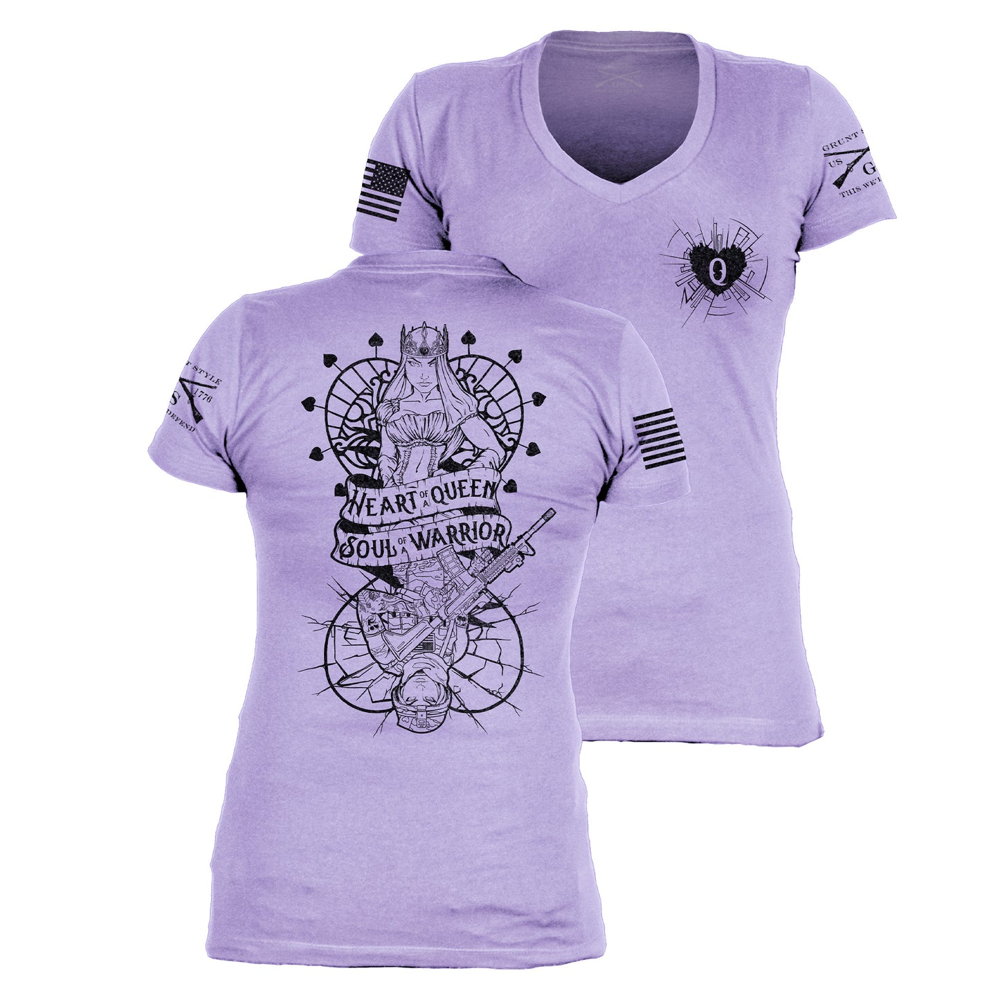Women's V-Neck Tee Heart and Soul of a Warrior - Lavender | Grunt Style  