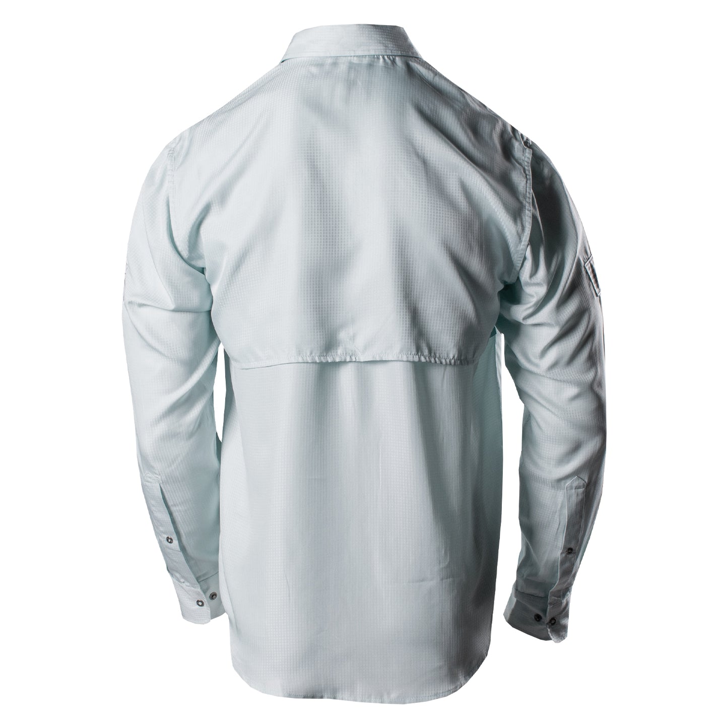 Back of the Grunt Style Long Sleeve Fishing Shirt in Seafoam featuring the vented back panel
