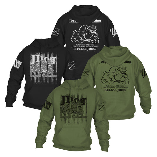 Black and Military Green colors available in the JDog Carpet Cleaning Hoodie