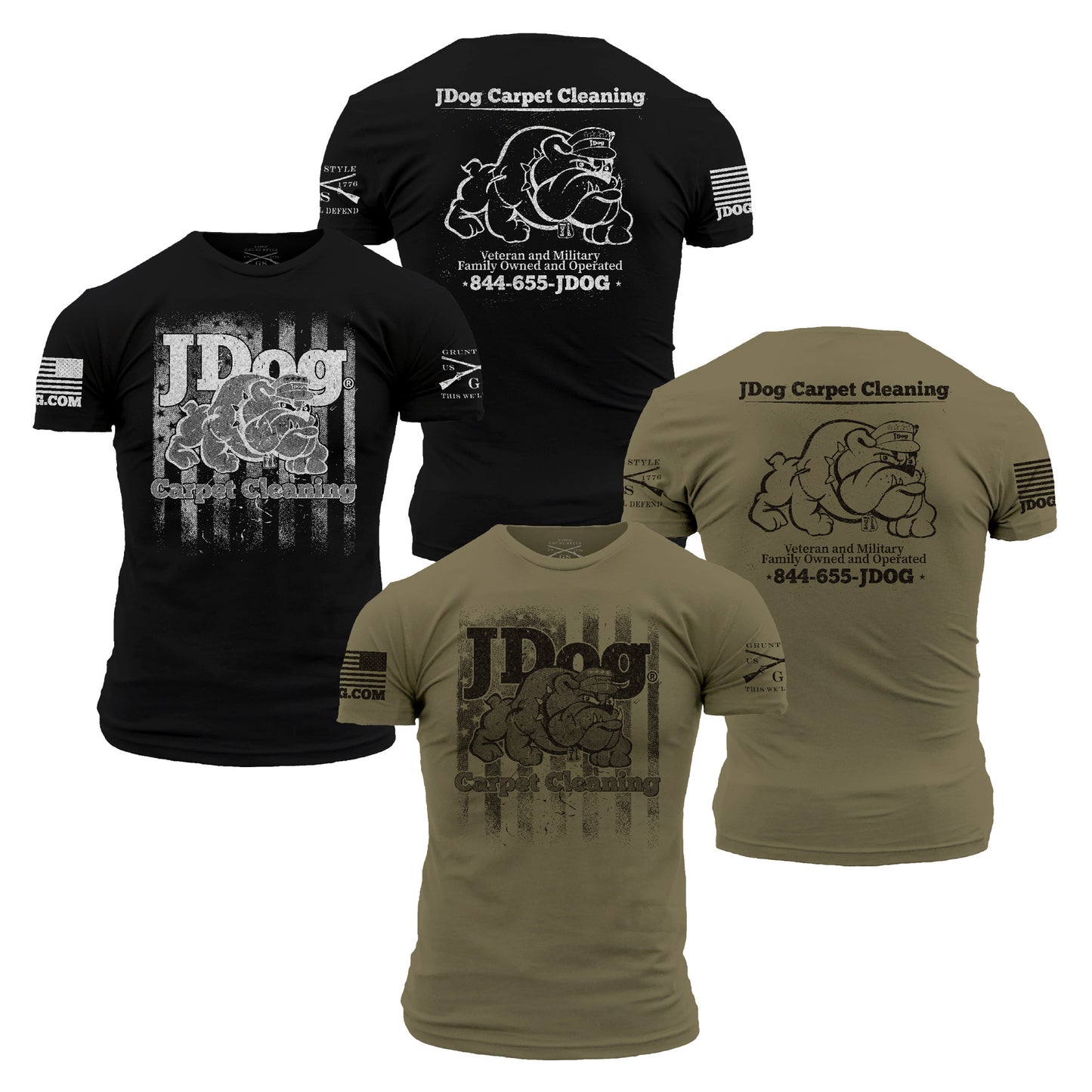 Black and Olive colors available in the JDog Carpet Cleaning Short Sleeve Graphic Tee