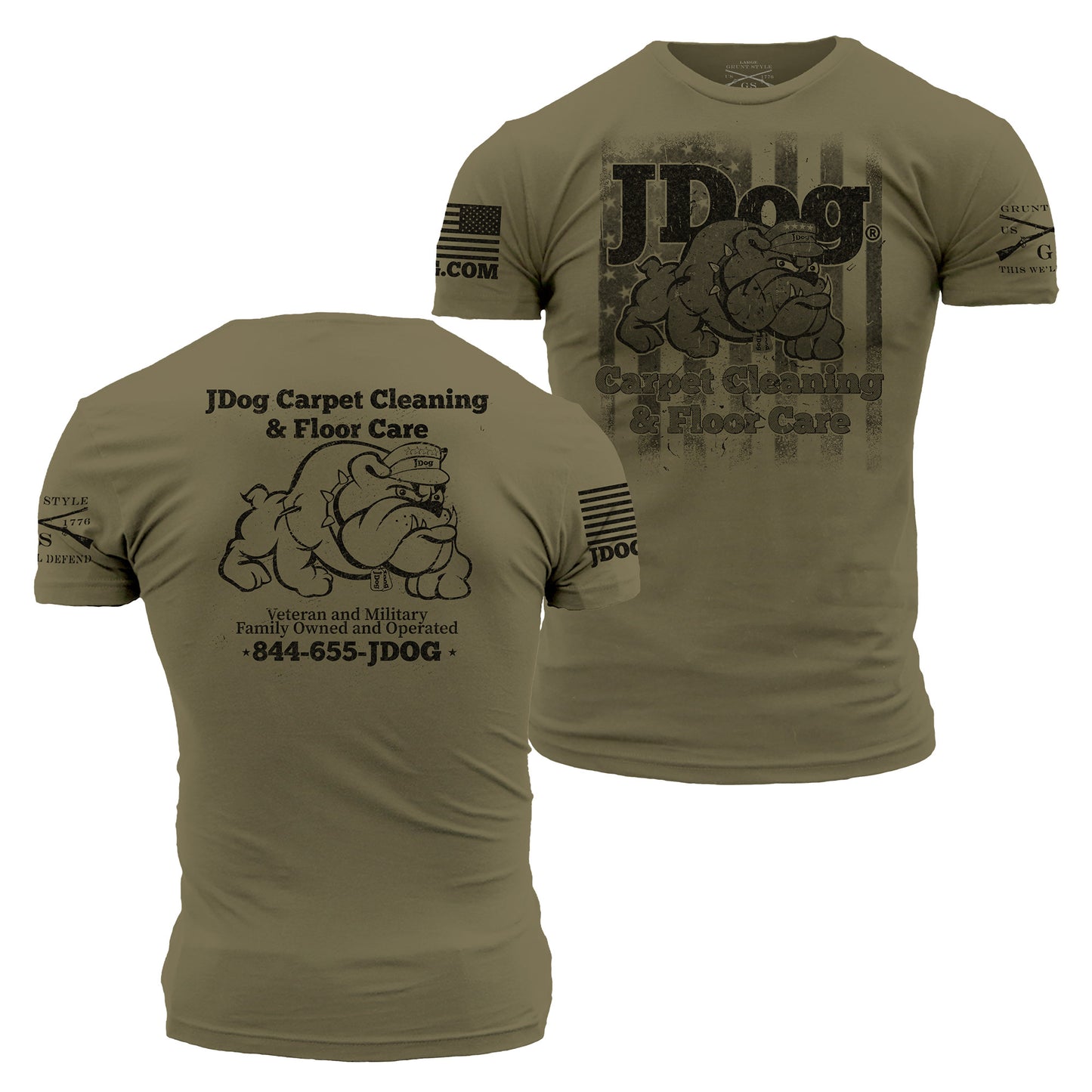 JDog Carpet Cleaning and Floor Care Military Green Tee | Grunt Style 