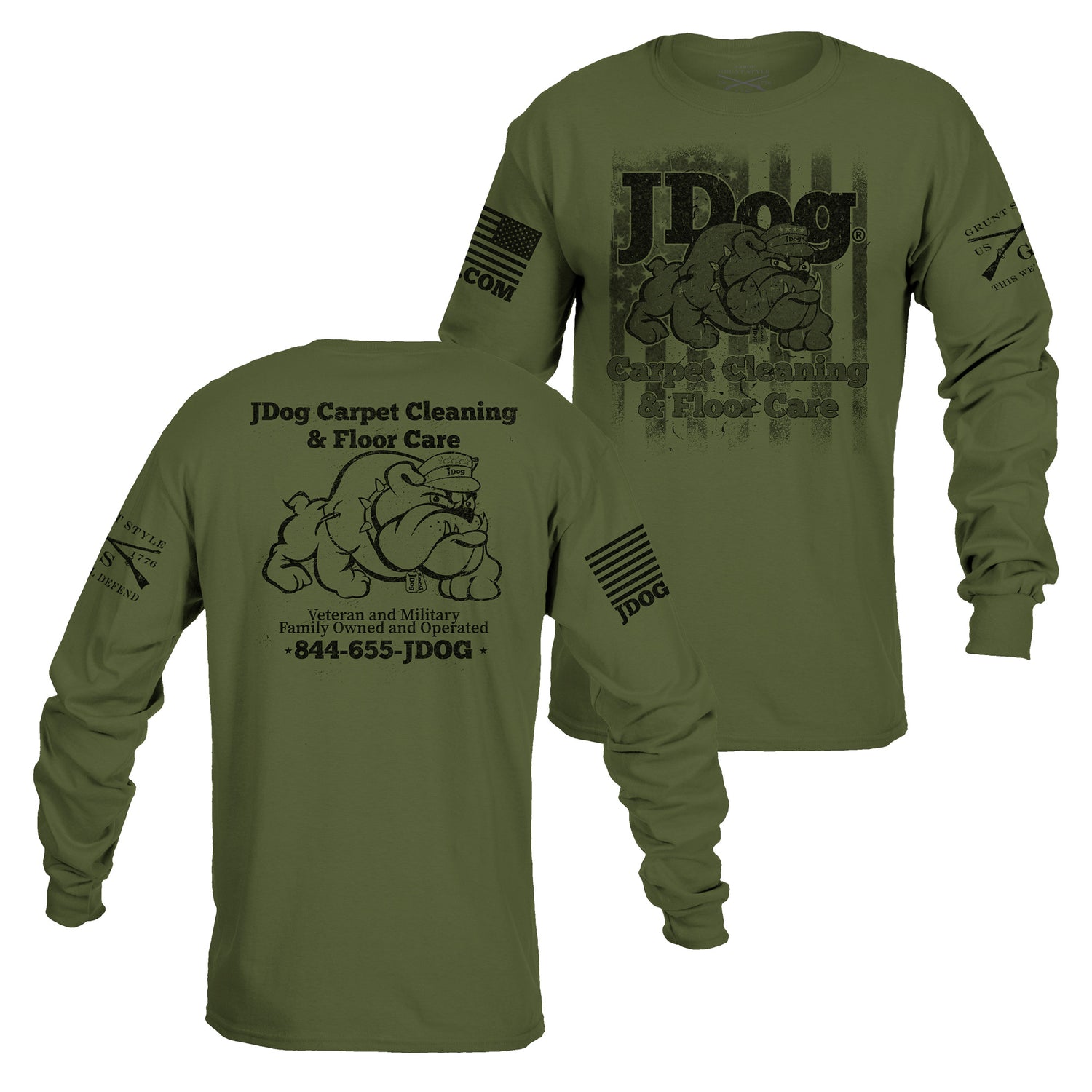 JDog Carpet Cleaning & Floor Care Military Green Long Sleeved  Tee | Grunt Style 