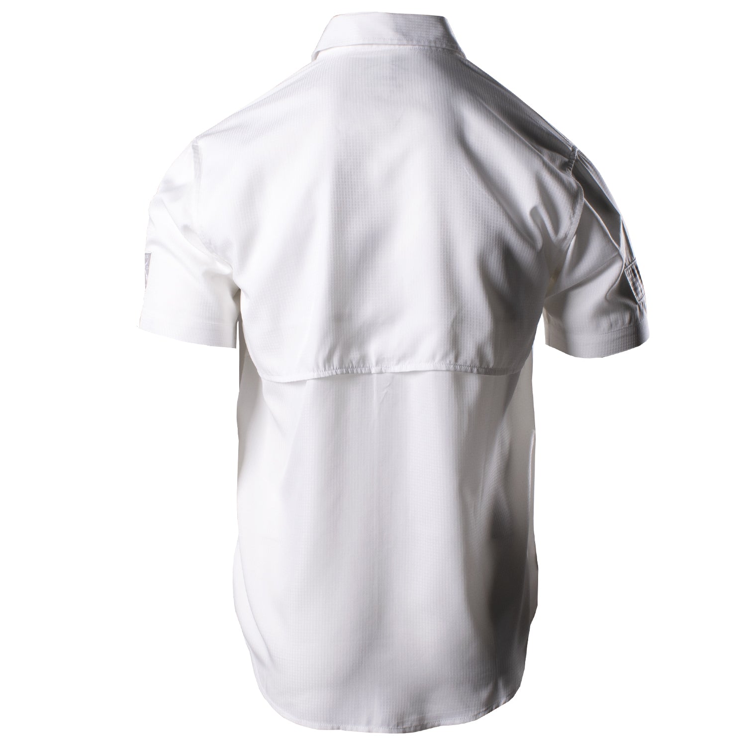 Back of the Grunt Style Short Sleeve Fishing Shirt in White that shows the back venting panel